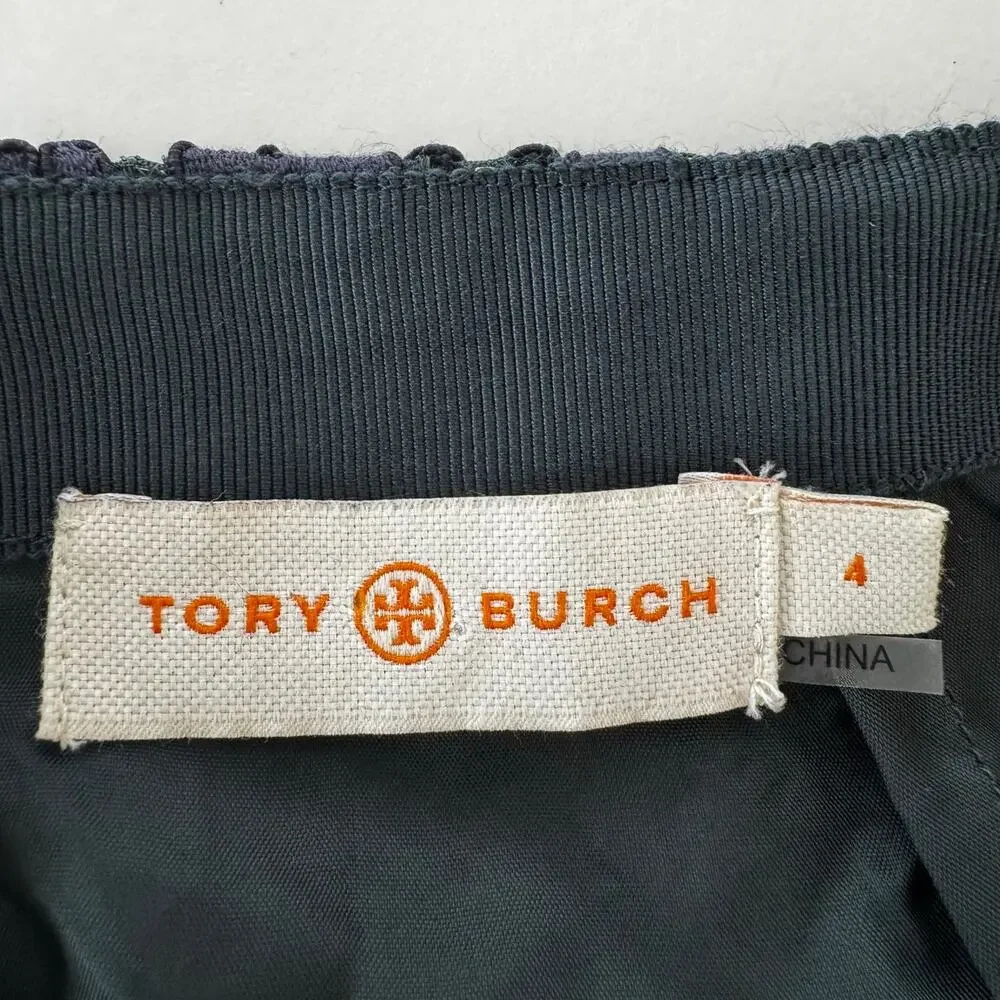 Tory Burch Lace Overlay Pencil Skirt Knee-Length Navy/Green Size 4